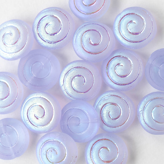 13mm Spiral Coin Beads - Matte Lavender AB - 10 beads