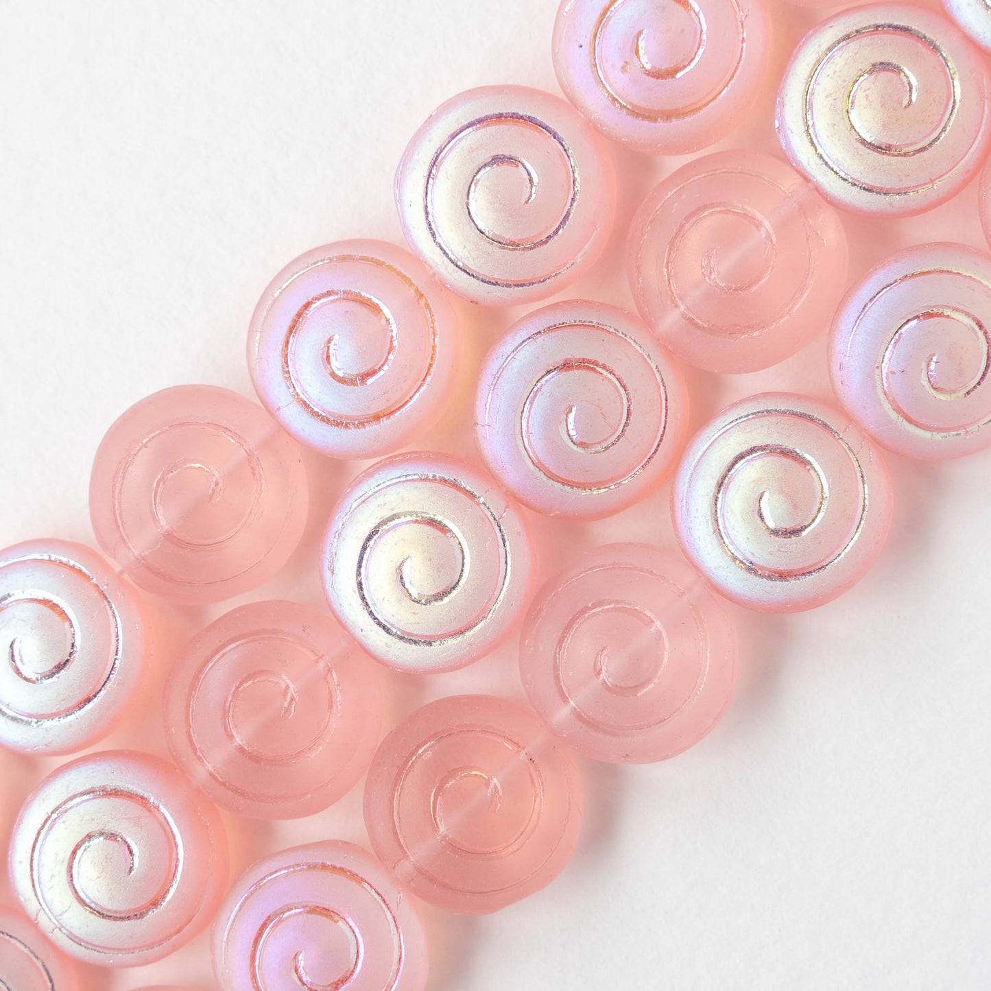 13mm Spiral Coin Beads - Matte Pink AB - 10 beads