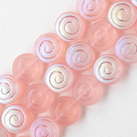 13mm Spiral Coin Beads - Matte Pink AB - 10 beads