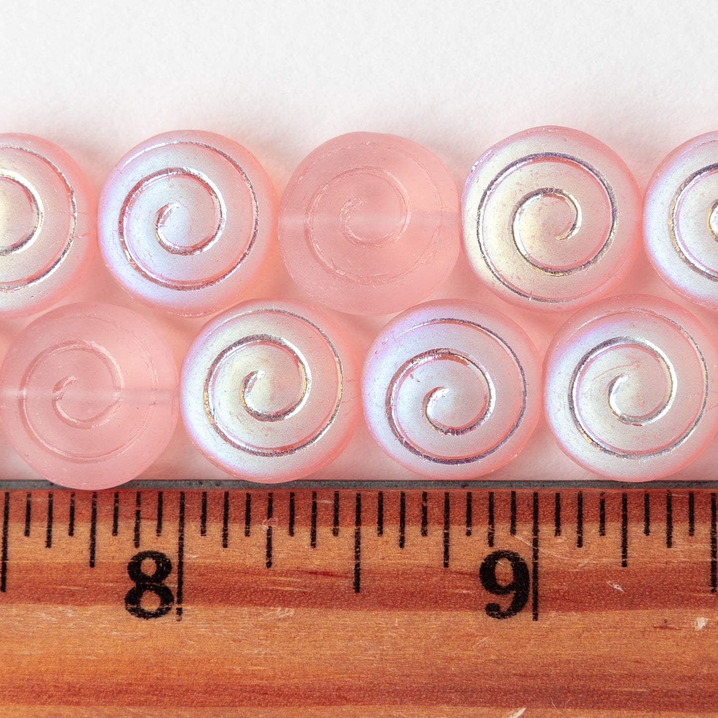 13mm Spiral Coin Beads - Matte Pink AB - 10 beads