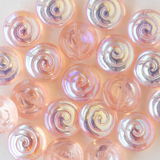 13mm Spiral Coin Beads - Pink AB - 10 beads