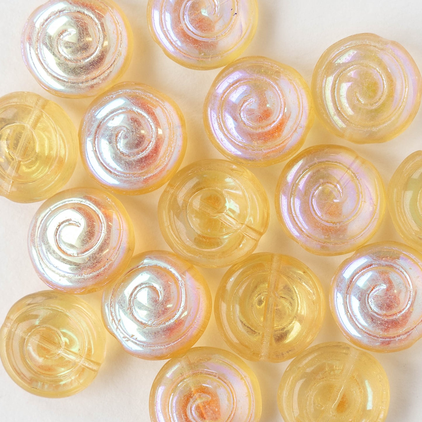 13mm Spiral Coin Beads - Transparent Yellow AB - 10 beads