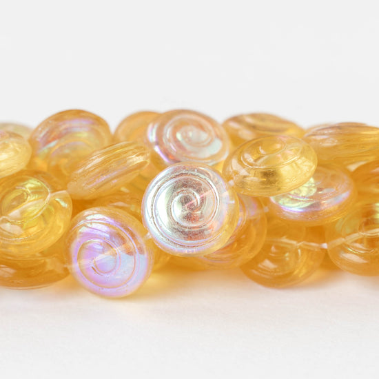 13mm Spiral Coin Beads - Transparent Yellow AB - 10 beads