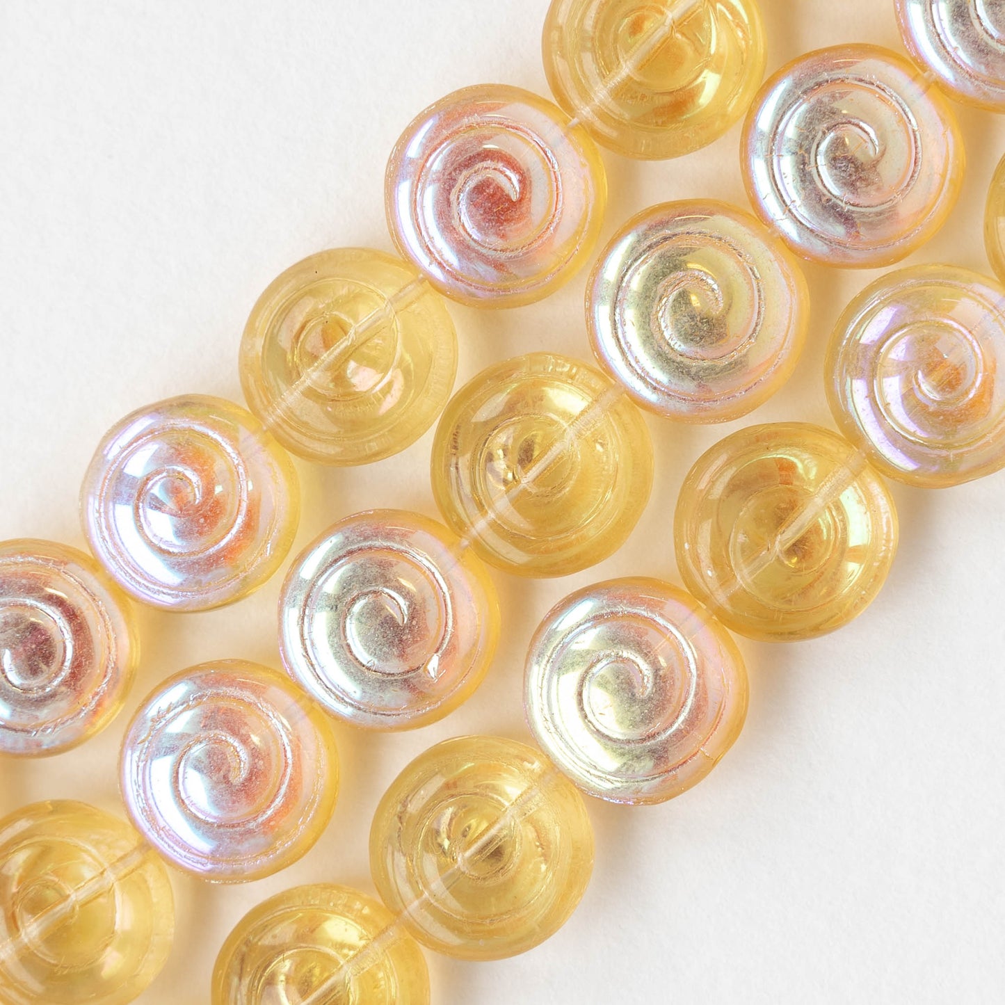 13mm Spiral Coin Beads - Transparent Yellow AB - 10 beads