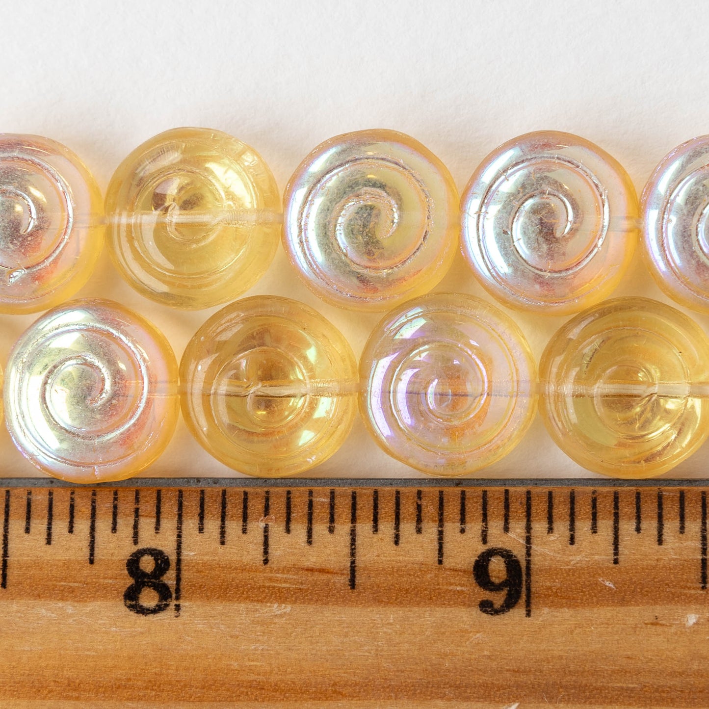 13mm Spiral Coin Beads - Transparent Yellow AB - 10 beads