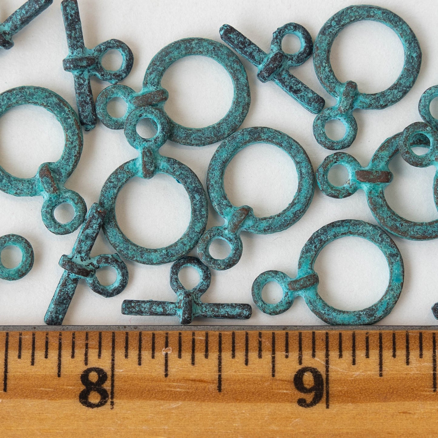 13mm Green Patina Toggle Clasp - 4 Clasps