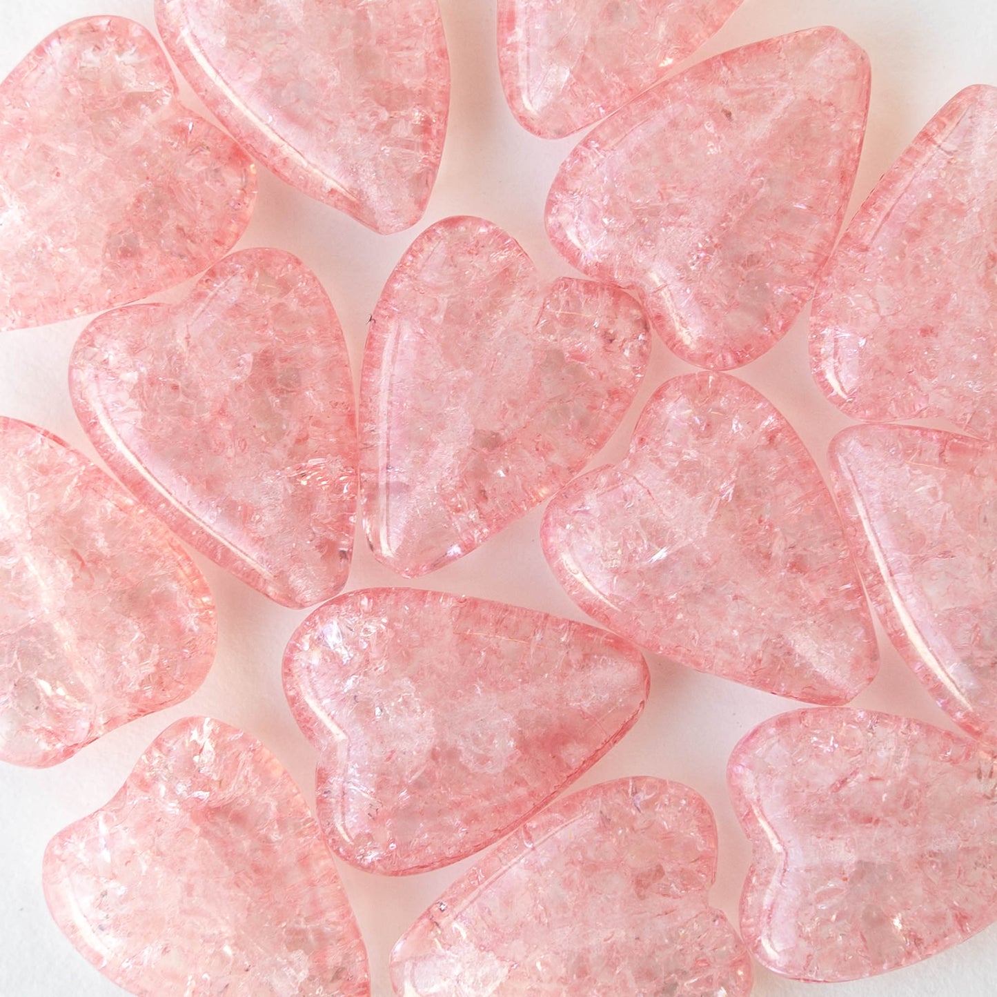 16x13mm Glass Heart Beads - Pink Crackle - 10 hearts