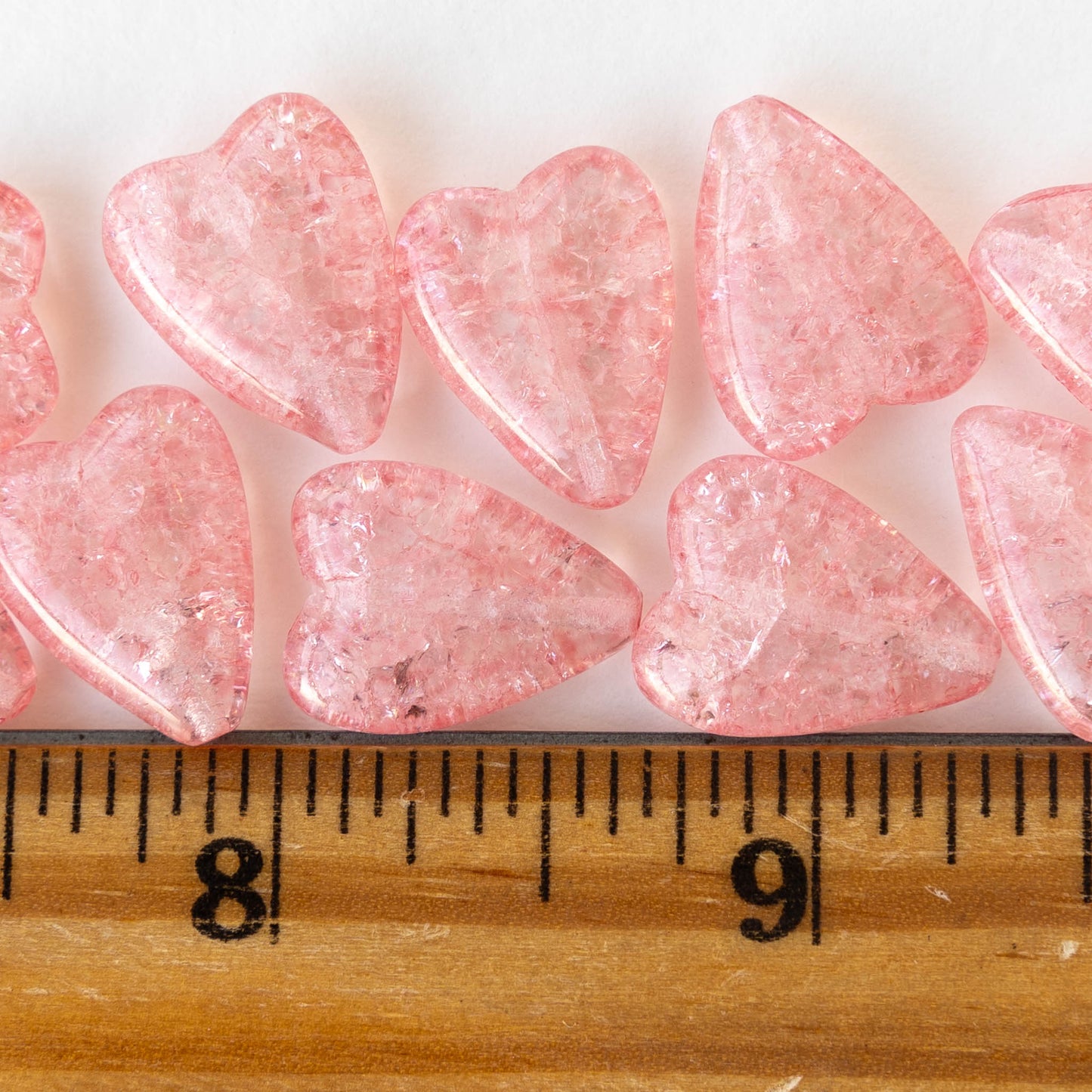 16x13mm Glass Heart Beads - Pink Crackle - 10 hearts