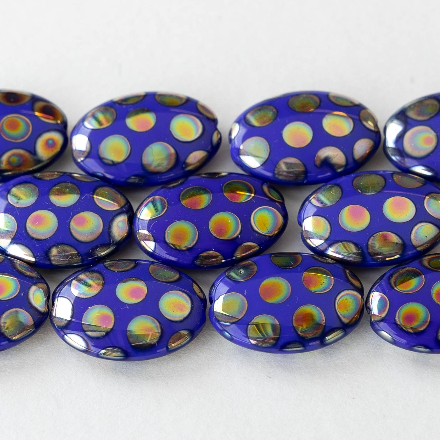 13x18mm Glass Oval - Blue With Peacock Finish - 2 beads