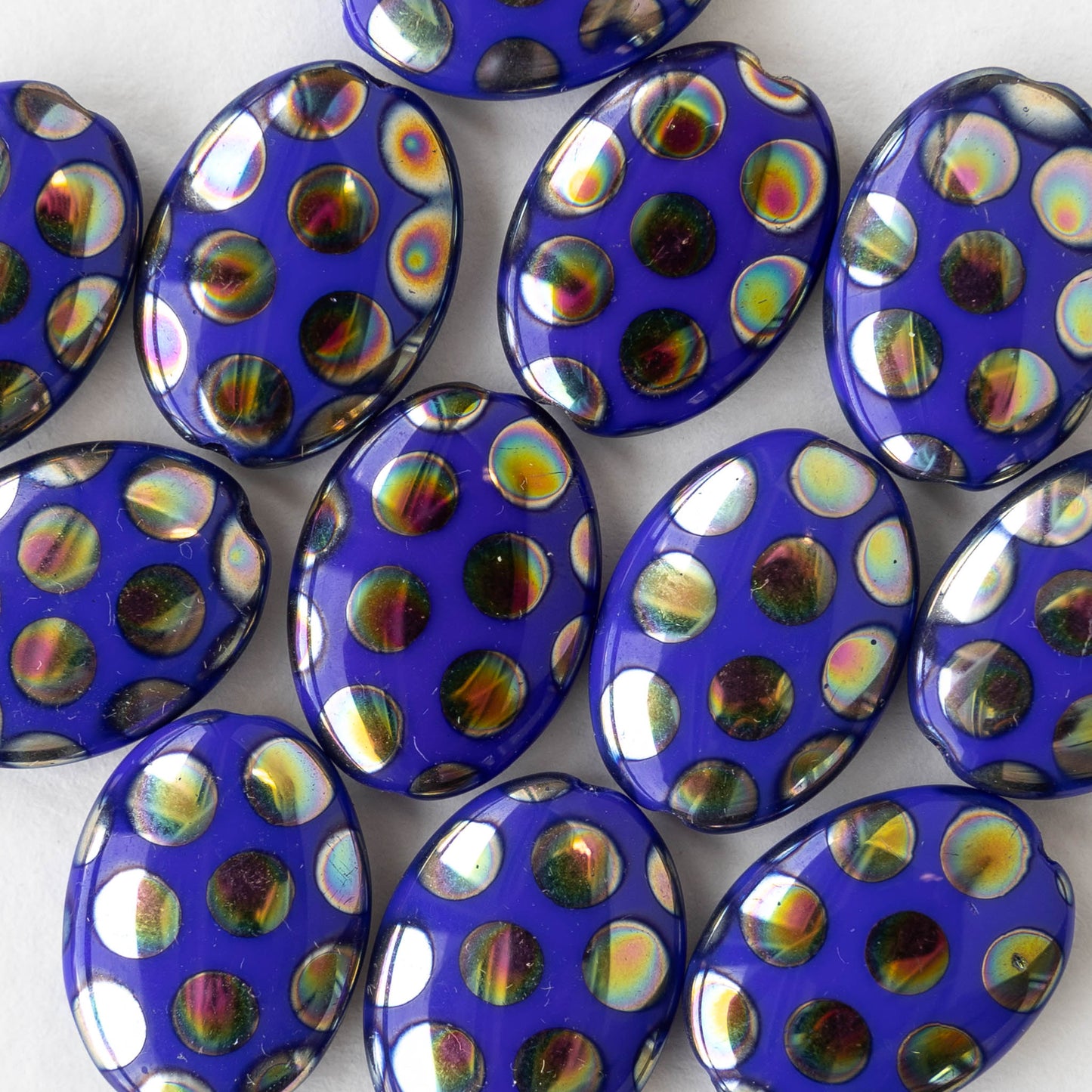 13x18mm Glass Oval - Blue With Peacock Finish - 2 beads