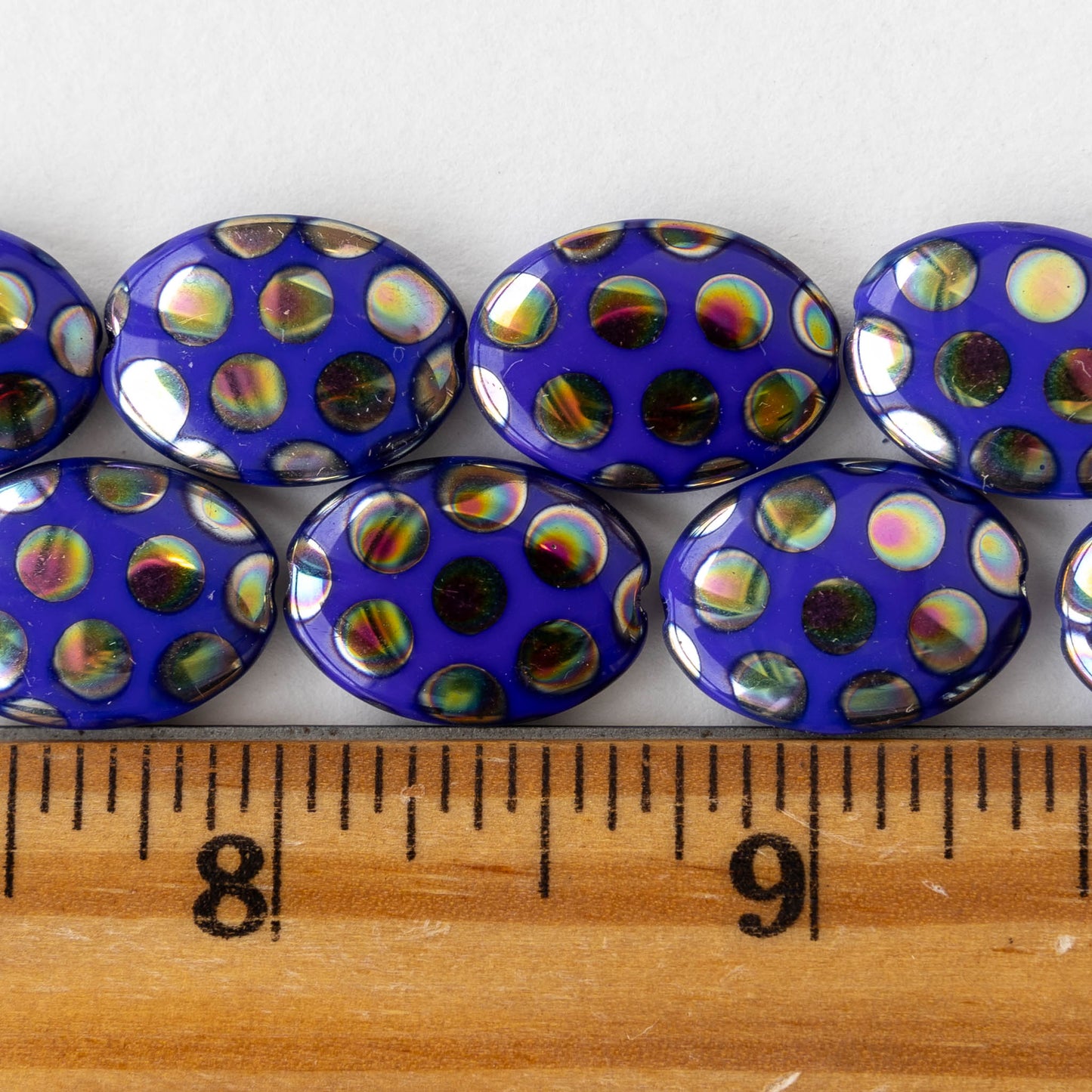 13x18mm Glass Oval - Blue With Peacock Finish - 2 beads