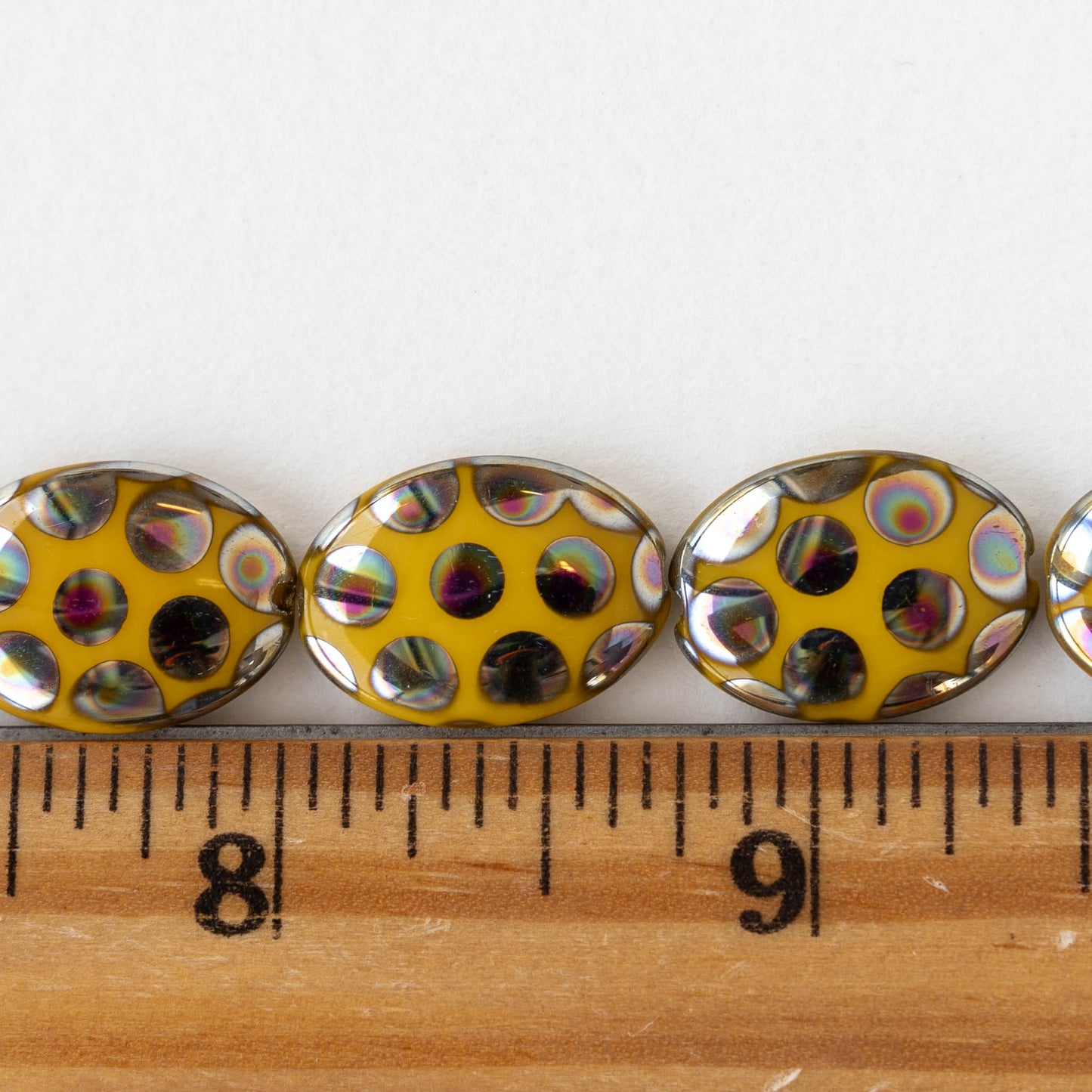 13x18mm Glass Oval - Yellow Ochre With Peacock Finish - 2 beads