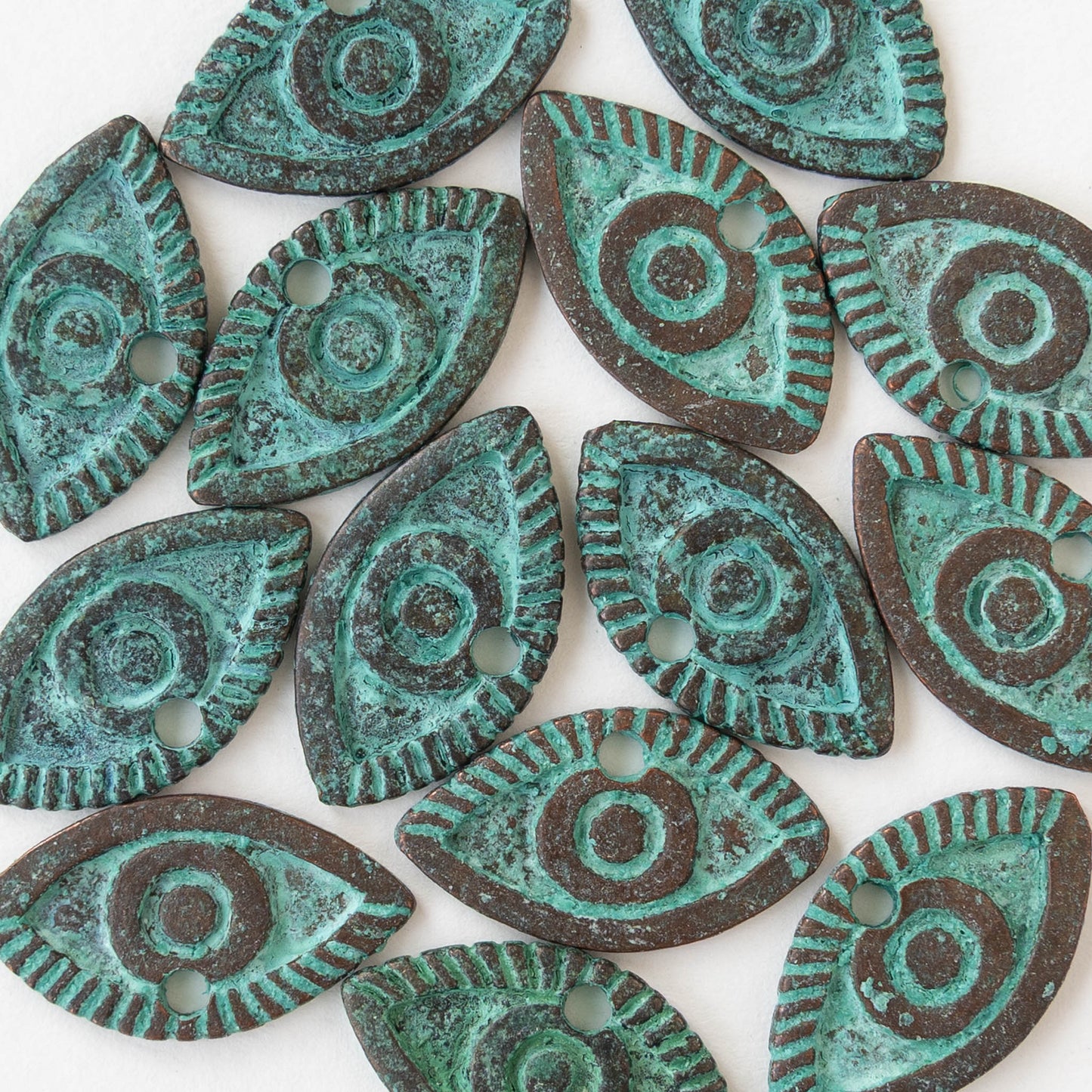 13x22mm Mykonos Metal Eye Pendant - Green Patina - 2 or 6 pendants