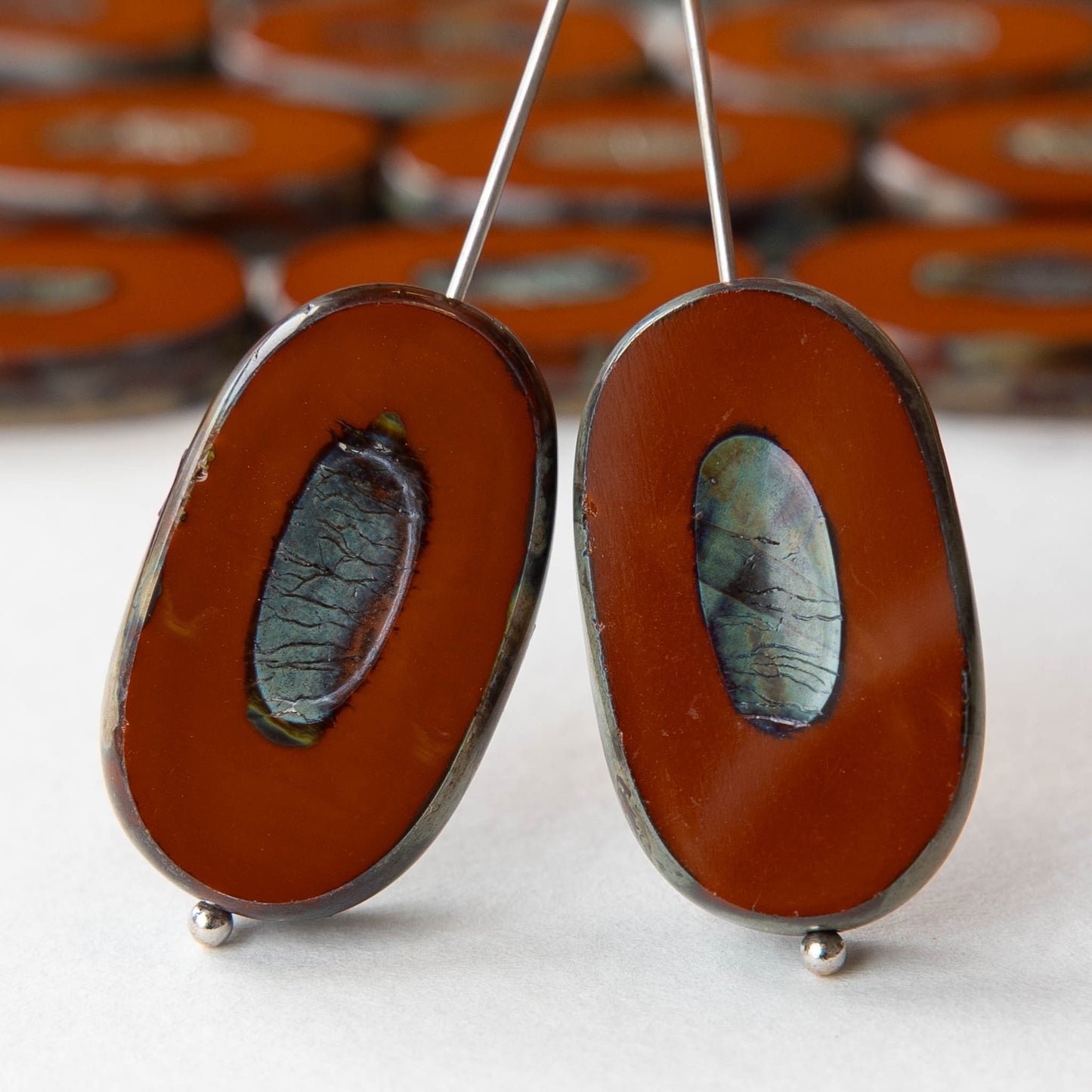 16x26mm Flat Glass Oval Beads - Brown Picasso - 2 or 6 beads