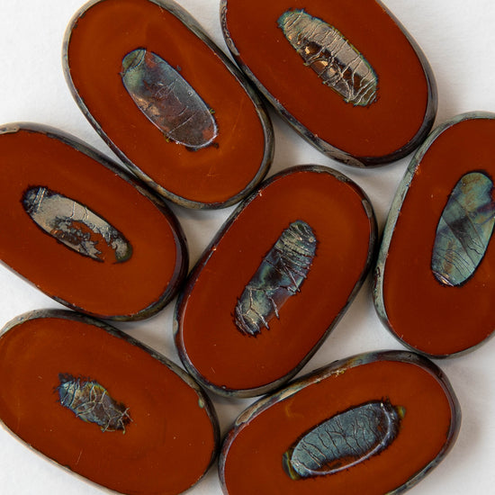 16x26mm Flat Glass Oval Beads - Brown Picasso - 2 or 6 beads