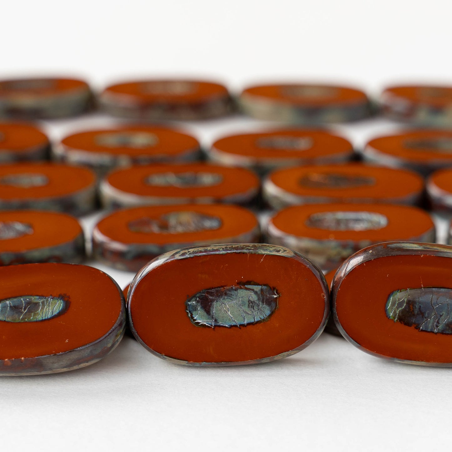 16x26mm Flat Glass Oval Beads - Brown Picasso - 2 or 6 beads