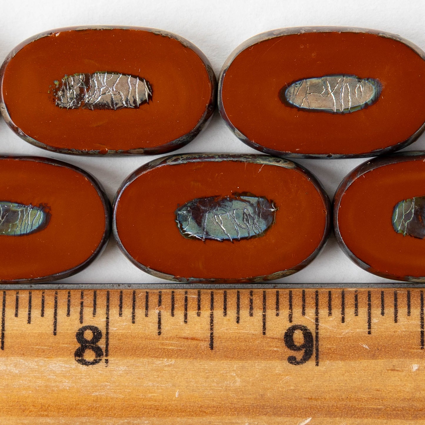 16x26mm Flat Glass Oval Beads - Brown Picasso - 2 or 6 beads