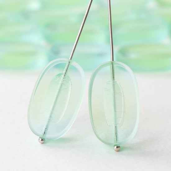 22x13mm Flat Glass Oval Beads - Transparent Light Blue Green - 8 beads