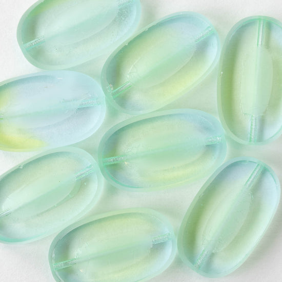 22x13mm Flat Glass Oval Beads - Transparent Light Blue Green - 8 beads