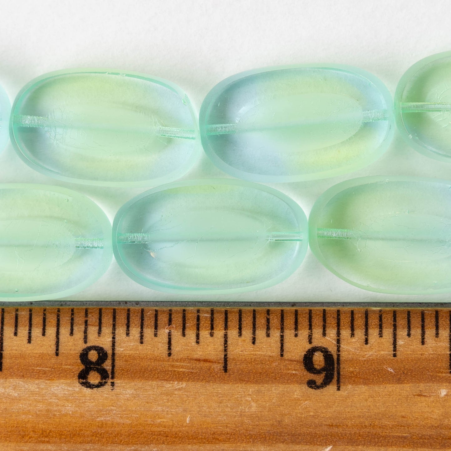 22x13mm Flat Glass Oval Beads - Transparent Light Blue Green - 8 beads