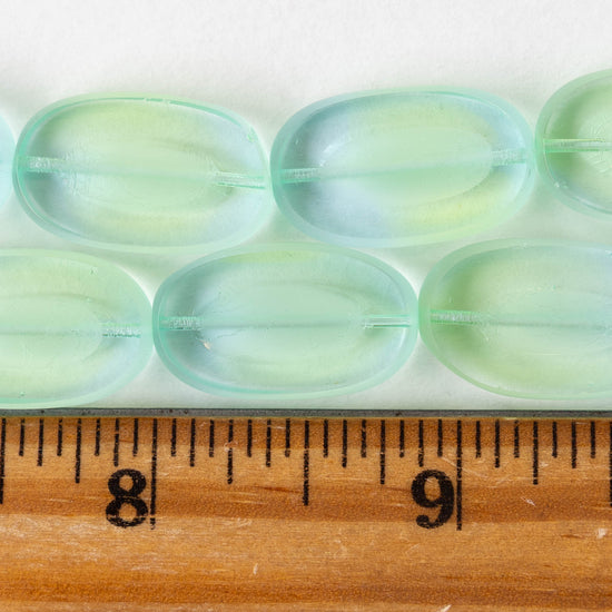 22x13mm Flat Glass Oval Beads - Transparent Light Blue Green - 8 beads