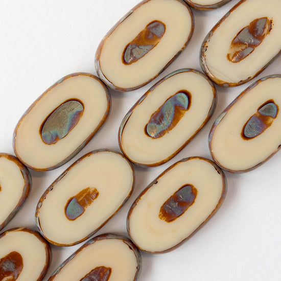 16x26mm Flat Glass Oval Beads - Mocha Picasso - 2 or 6 beads