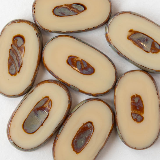 16x26mm Flat Glass Oval Beads - Mocha Picasso - 2 or 6 beads