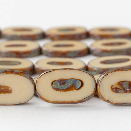 16x26mm Flat Glass Oval Beads - Mocha Picasso - 2 or 6 beads