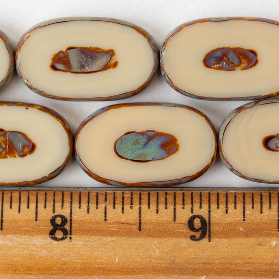 16x26mm Flat Glass Oval Beads - Mocha Picasso - 2 or 6 beads