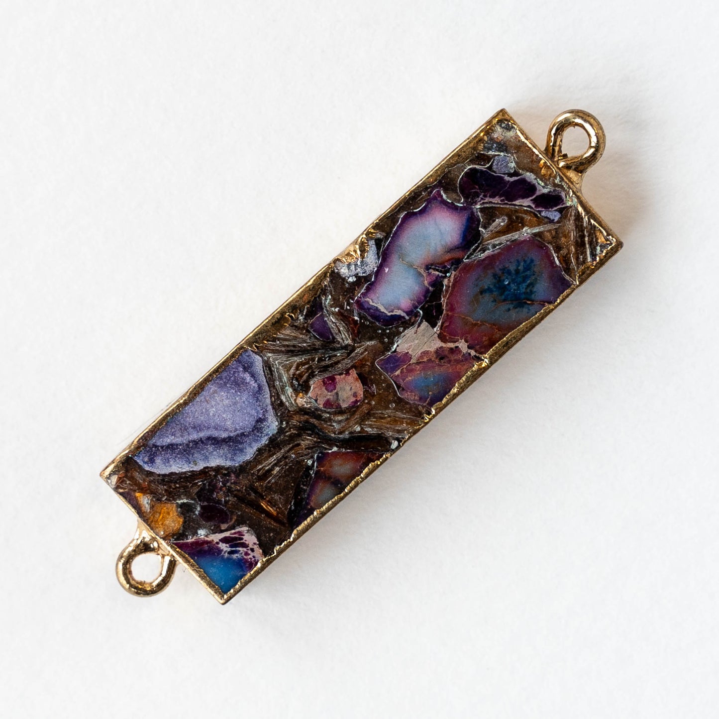 11x36mm Reconstructed Impression Jasper Rectangle Connector Link - Purple - 1 Piece