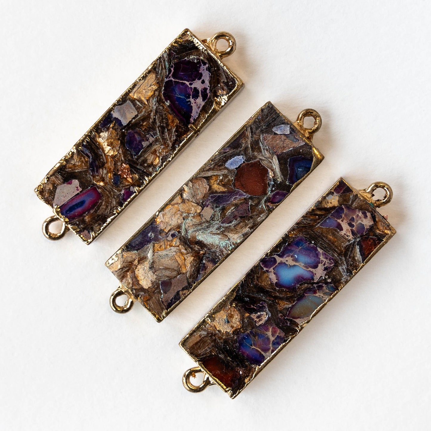 11x36mm Reconstructed Impression Jasper Rectangle Connector Link - Purple - 1 Piece