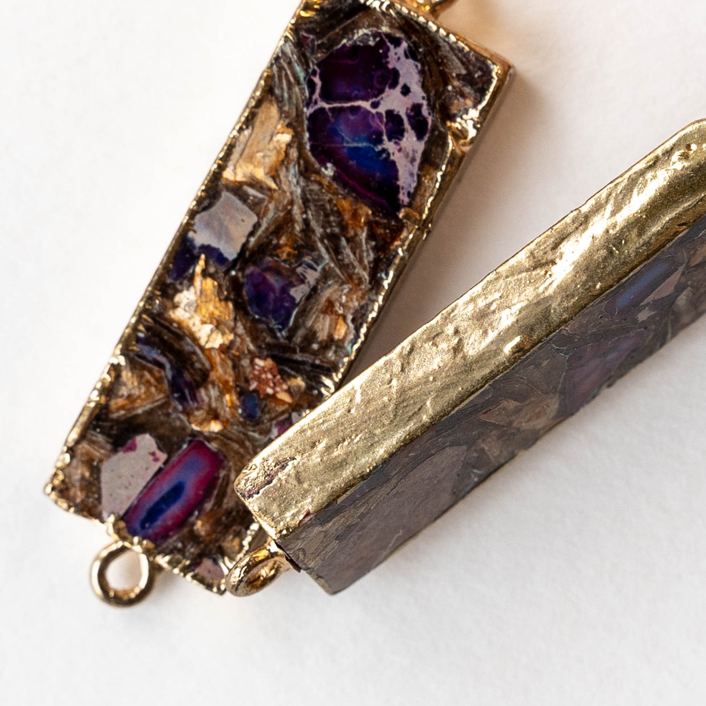 11x36mm Reconstructed Impression Jasper Rectangle Connector Link - Purple - 1 Piece