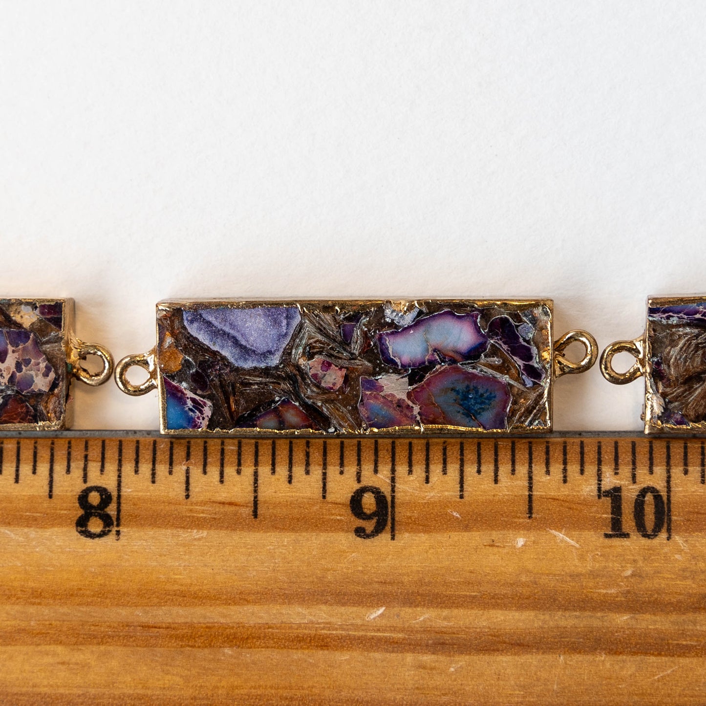 11x36mm Reconstructed Impression Jasper Rectangle Connector Link - Purple - 1 Piece