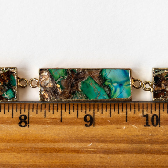 11x36mm Reconstructed Impression Jasper Rectangle Connector Link - Turquoise - 1 Piece