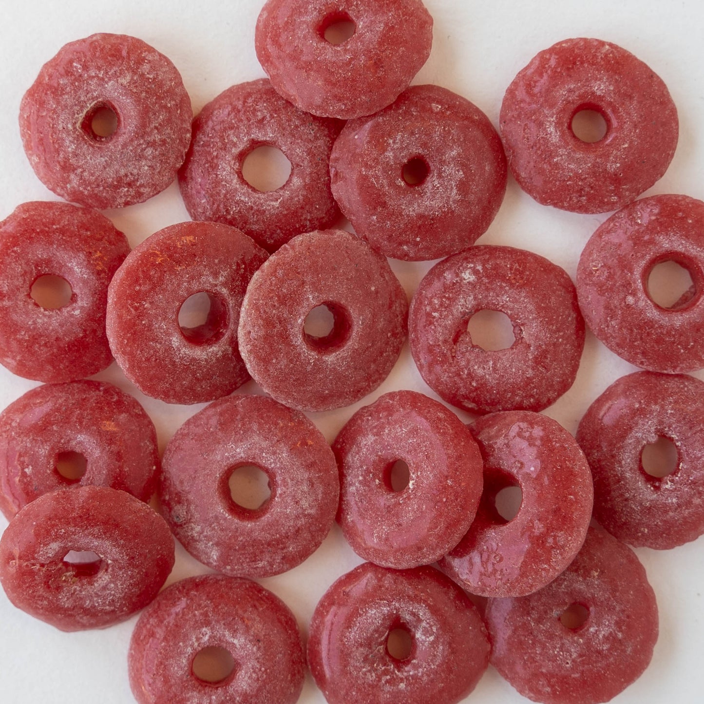 Rustic African Glass Disk Beads - Brick Red - 20 Beads