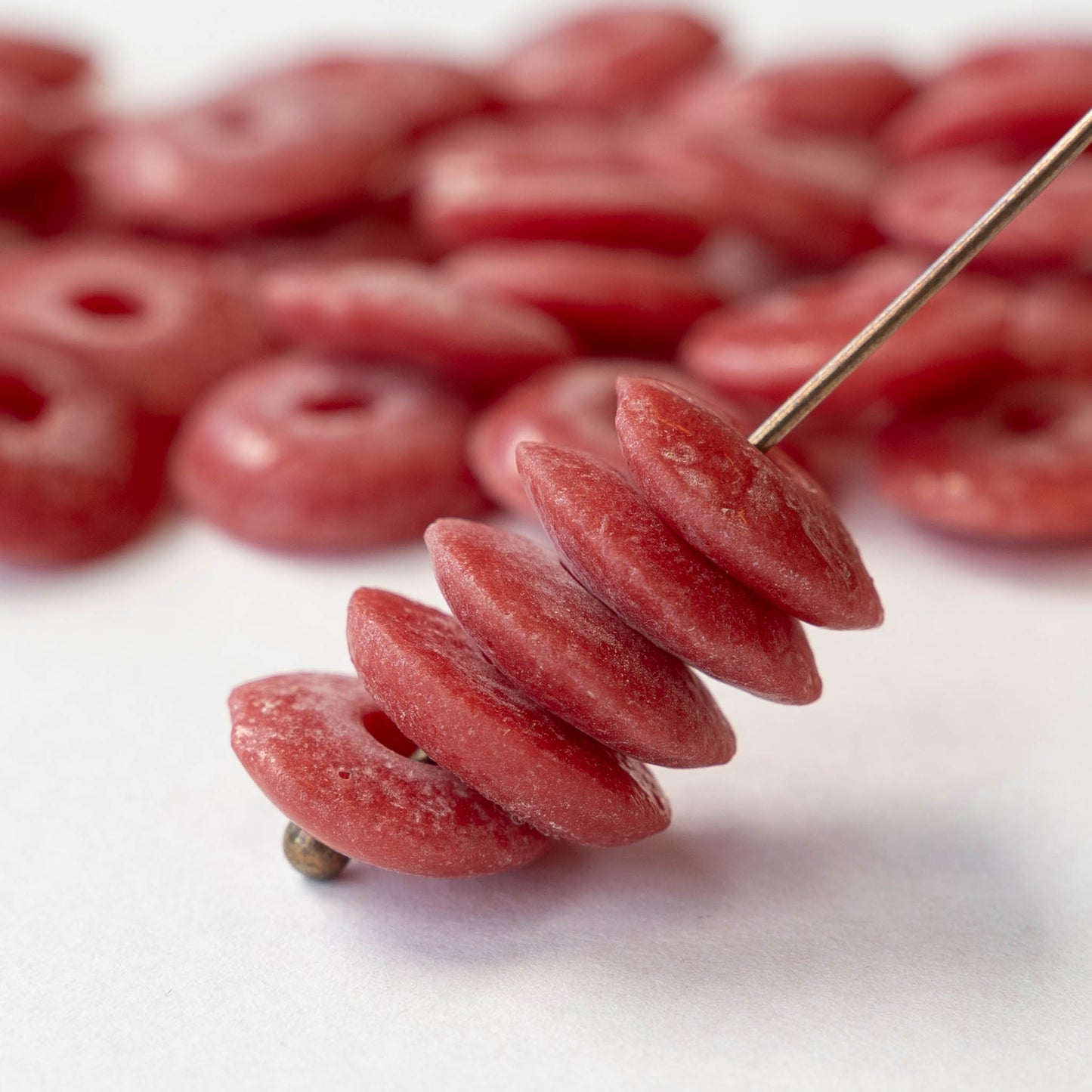 Rustic African Glass Disk Beads - Brick Red - 20 Beads