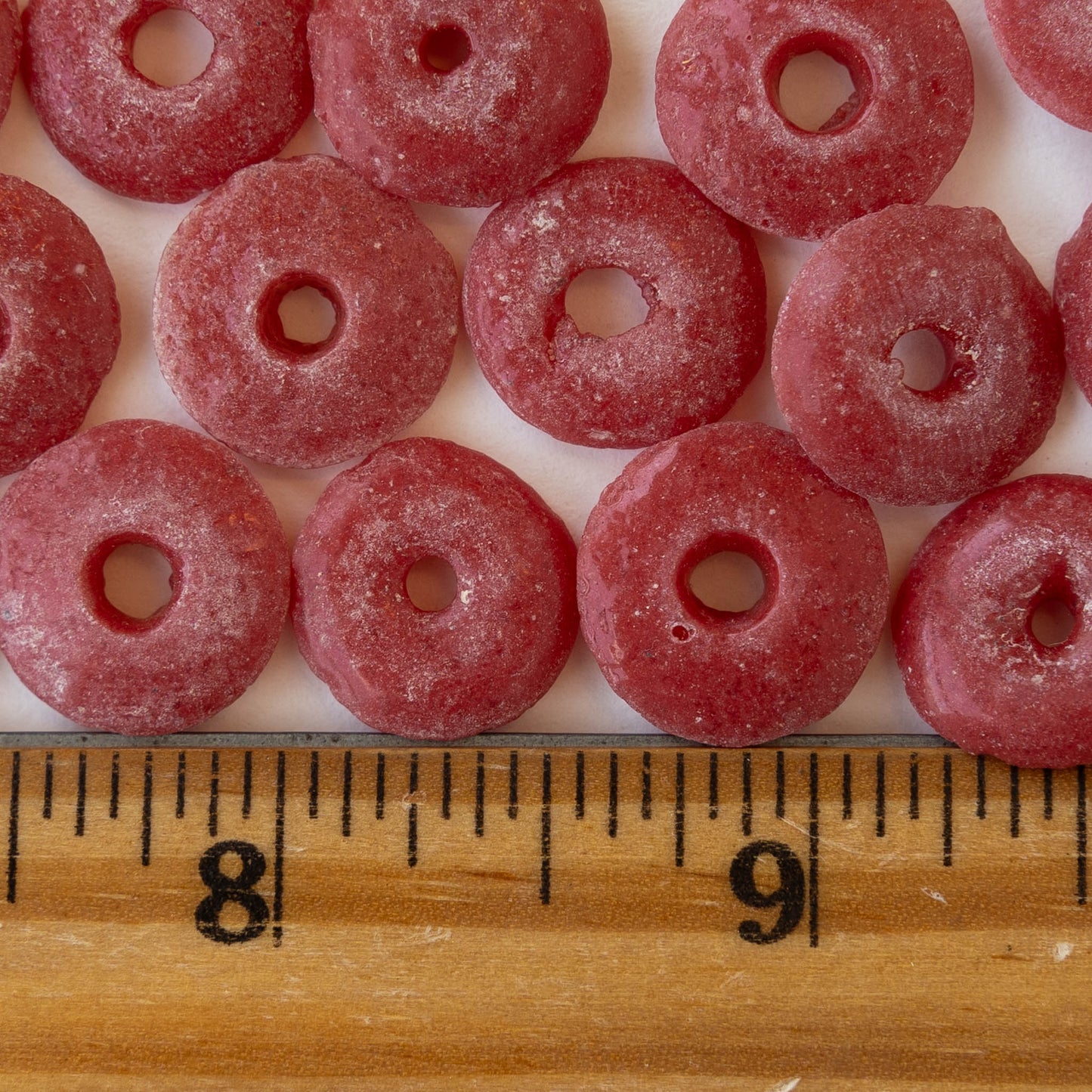 Rustic African Glass Disk Beads - Brick Red - 20 Beads