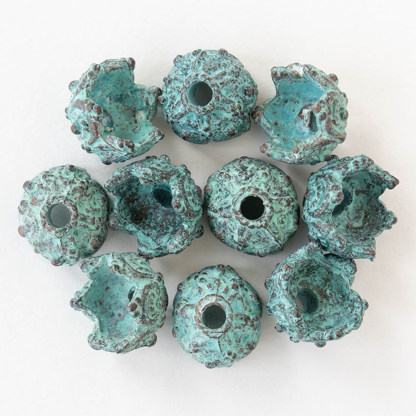 Bead Cap - Green Patina - 2, 6, or 12 beads