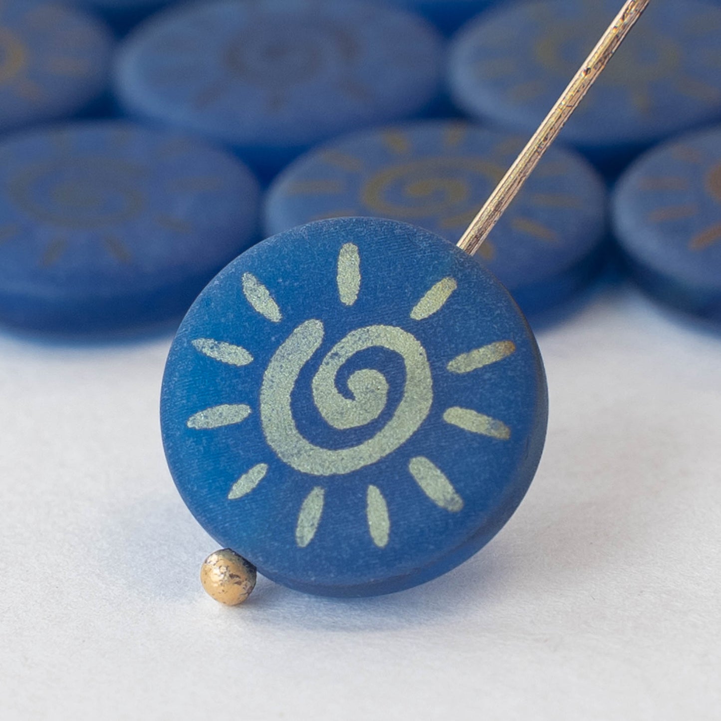 14mm Coin Beads - Blue Matte - 8 beads