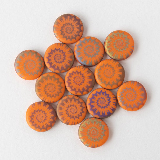 14mm Spiral Coin Beads - Orange Matte - 8 beads