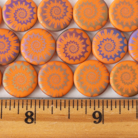 14mm Spiral Coin Beads - Orange Matte - 8 beads