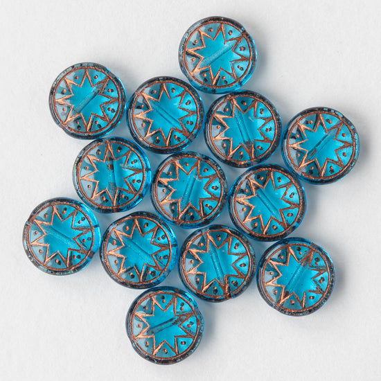 13mm Star Of Ishtar - Teal with Copper Wash  - Choose Amount