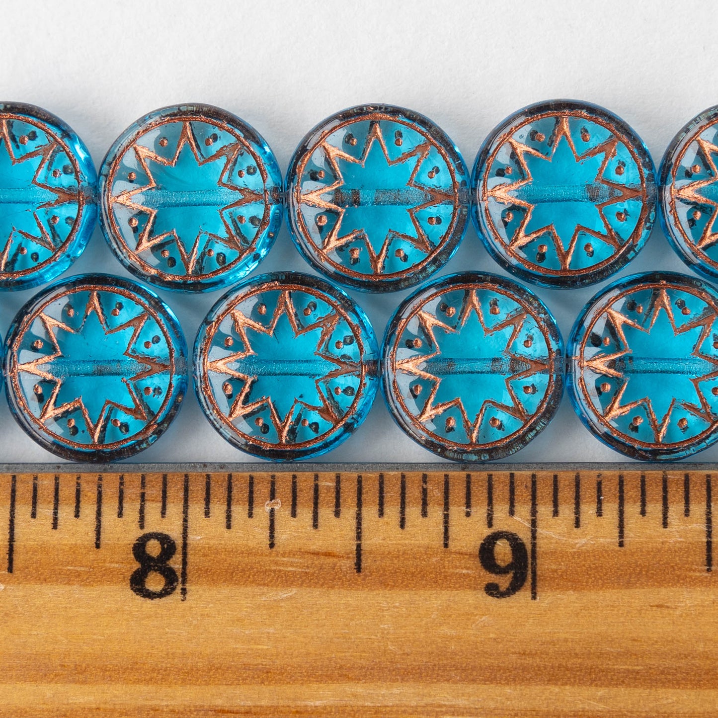 13mm Star Of Ishtar - Teal with Copper Wash  - Choose Amount