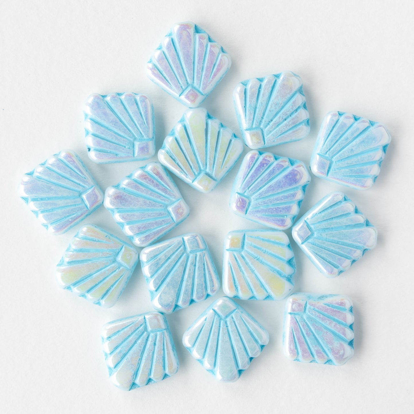 14mm Glass Diafan Beads - White AB with Blue Wash - 6 or 12 beads