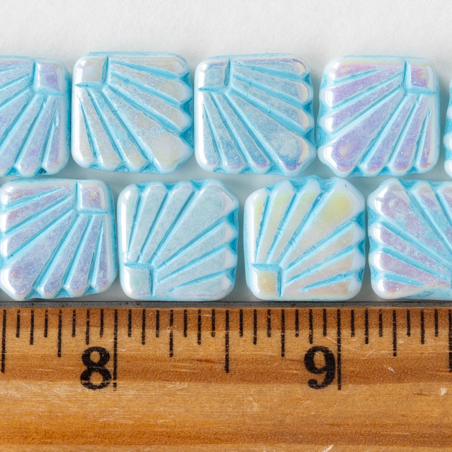 14mm Glass Diafan Beads - White AB with Blue Wash - 6 or 12 beads