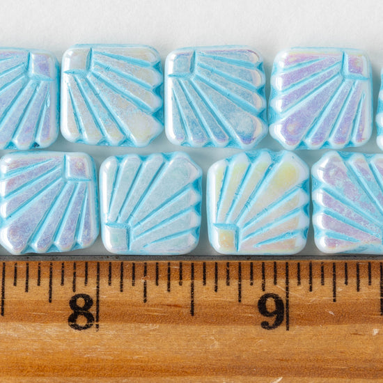 14mm Glass Diafan Beads - White AB with Blue Wash - 6 or 12 beads