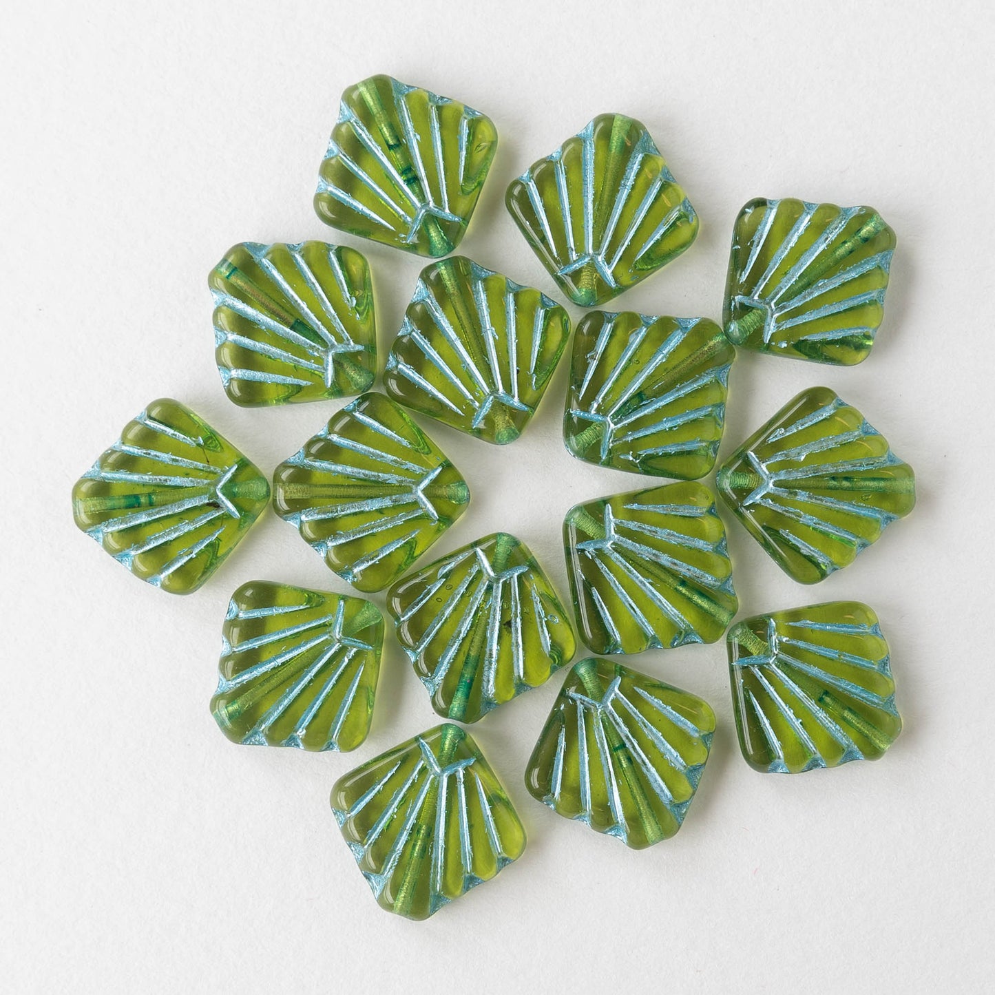 Load image into Gallery viewer, 14mm Diafan Beads - Green with Blue Wash  - 8 beads
