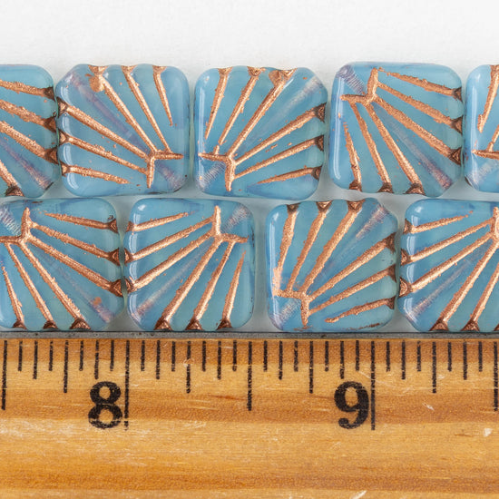 14mm Diafan Beads - Light Blue Opaline with Copper Wash - 8 beads