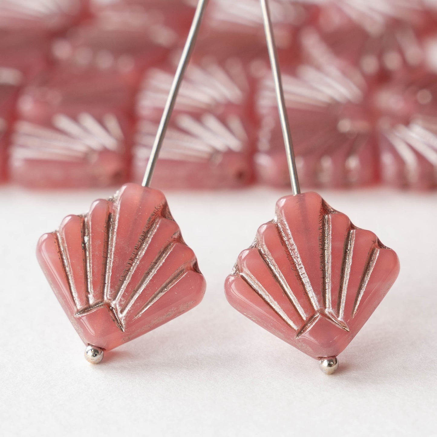 14mm Glass Diafan Beads - Opaline Pink with Silver Wash - 6 or 12 beads