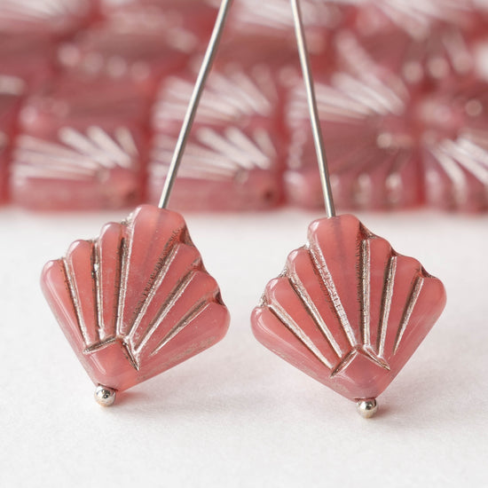 14mm Glass Diafan Beads - Opaline Pink with Silver Wash - 6 or 12 beads